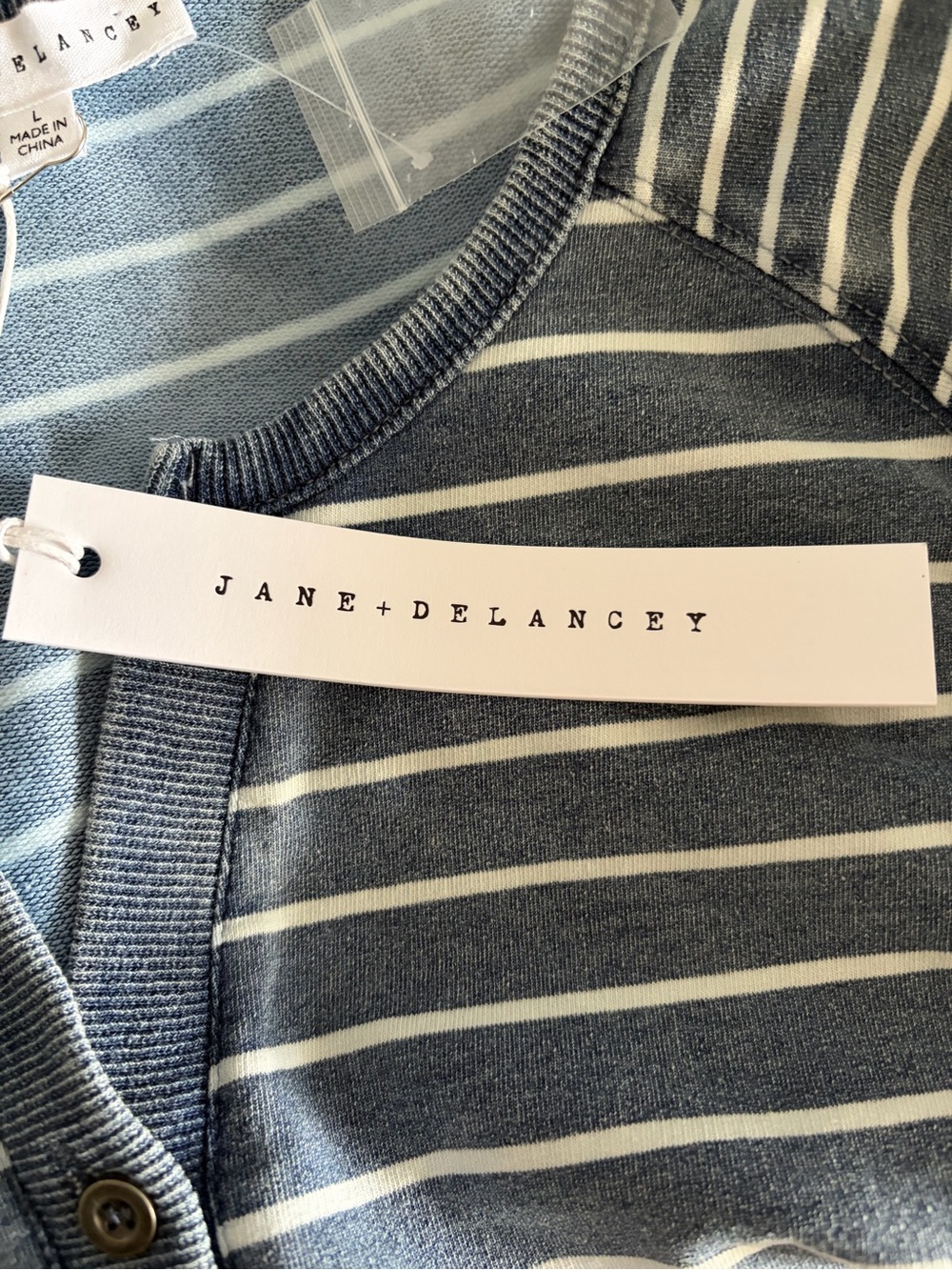 Striped Nautical Henley Sweatshirt Cotton Blue White Women’s Large - Picture 8 of 14
